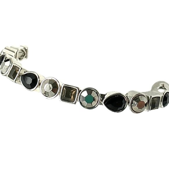 Bezel-set Faceted Crystal Stackable Silver-tone Bangle Bracelet Magnetic Clasp - Picture 2 of 15